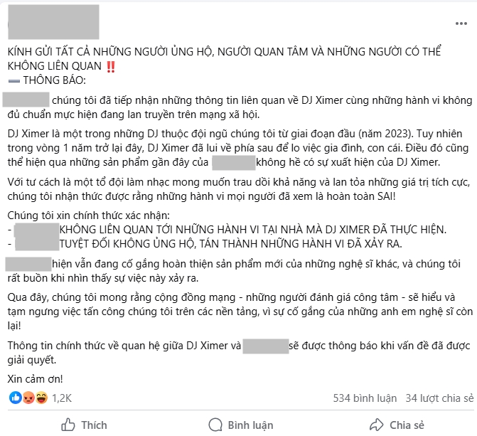 DJ Ximer chính thức bị đình chỉ mọi hoạt động liên quan đến nơi làm việc- Ảnh 2.