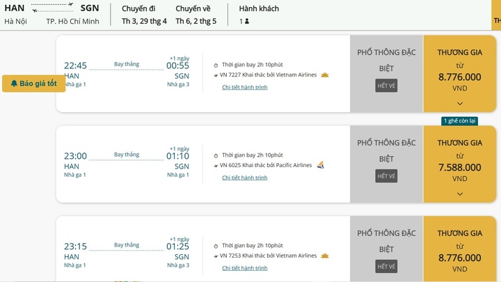 Giá vé nhiều chuyến bay tới TP.HCM dịp lễ 30/4 đắt đỏ vẫn 'cạn' chỗ- Ảnh 1.