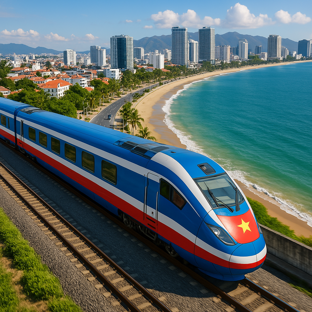 Viễn cảnh choáng ngợp khi tàu 350km/h băng qua cánh đồng lúa chín và bờ biển đẹp như tranh vẽ ở Việt Nam- Ảnh 1.