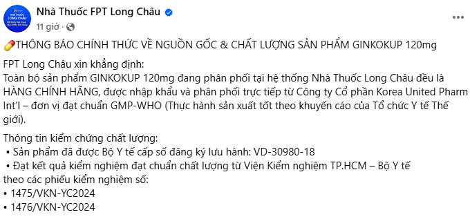 Nhà thuốc FPT Long Châu lên tiếng về nguồn gốc và chất lượng của một loại thuốc điều trị bệnh sa sút trí tuệ- Ảnh 2.