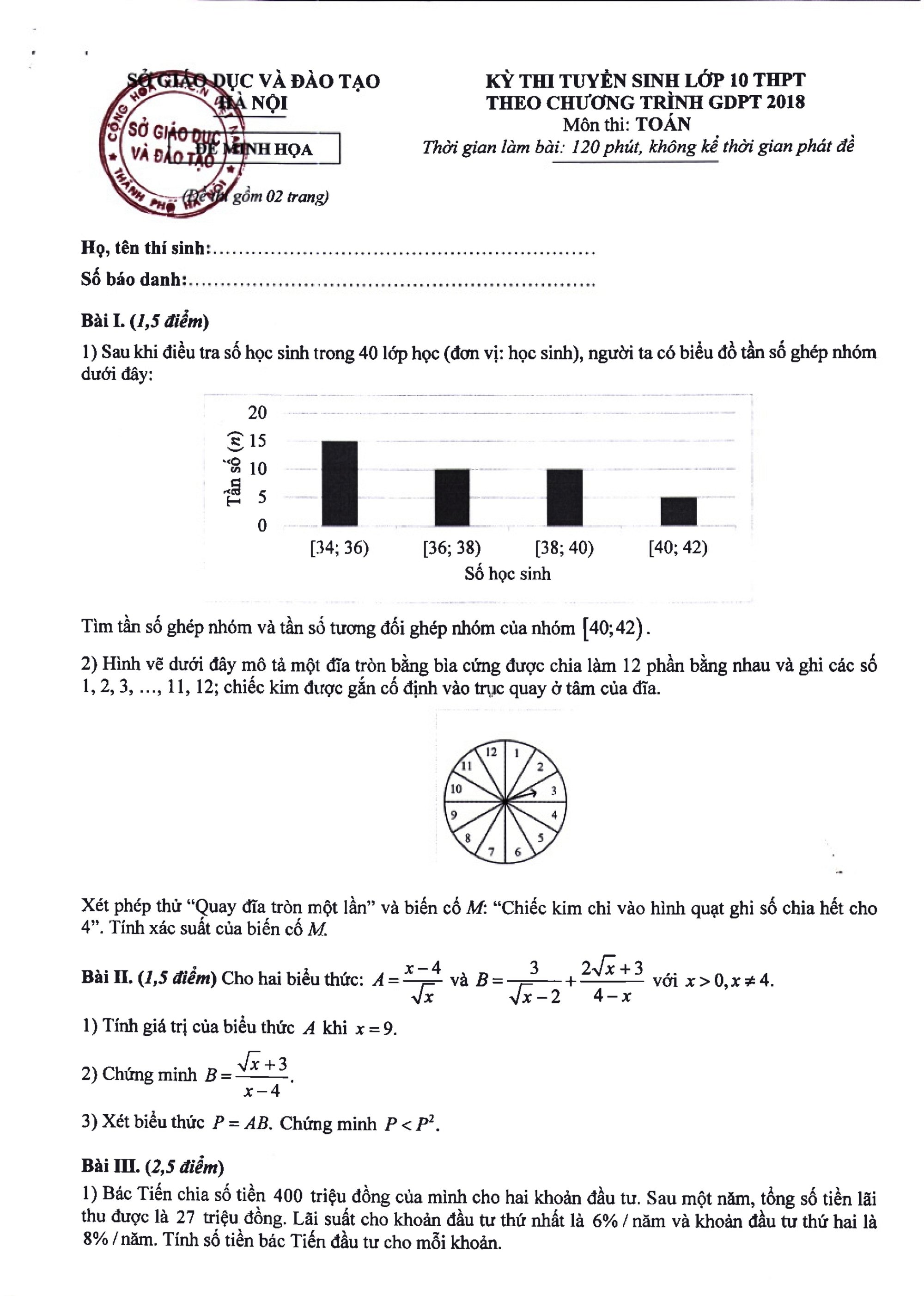 Đề minh họa thi vào 10 Hà Nội 2025 môn Toán và đáp án- Ảnh 1.