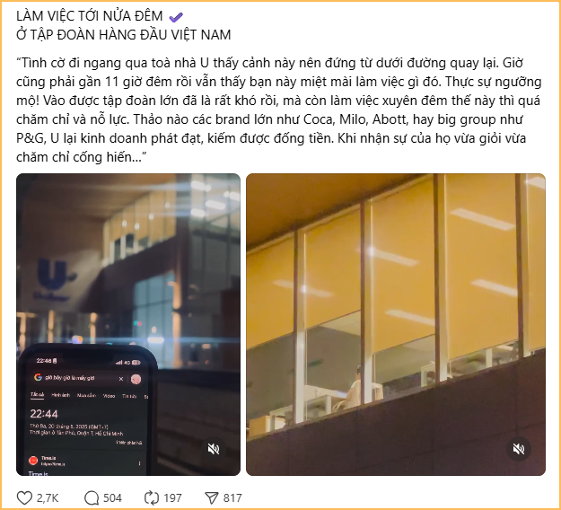 Cảnh tượng lúc 22:45 tại một tòa nhà ở TP.HCM nổ ra tranh cãi: Giờ phải lãng mạn hoá chuyện tăng ca?- Ảnh 1.