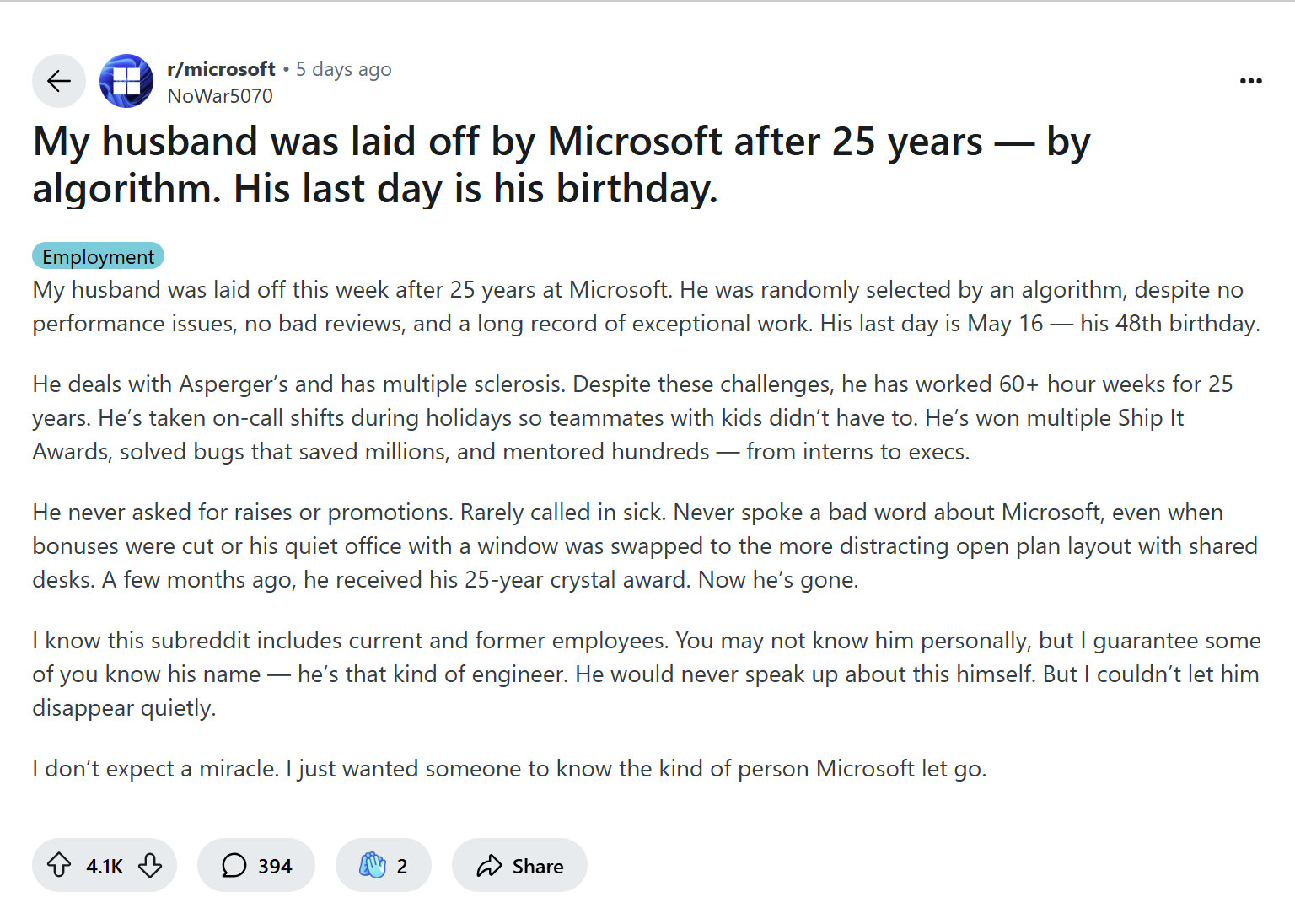 Câu chuyện đau lòng: Kỹ sư Microsoft 25 năm tuổi nghề bị sa thải bởi thuật toán vào đúng ngày sinh nhật- Ảnh 2.