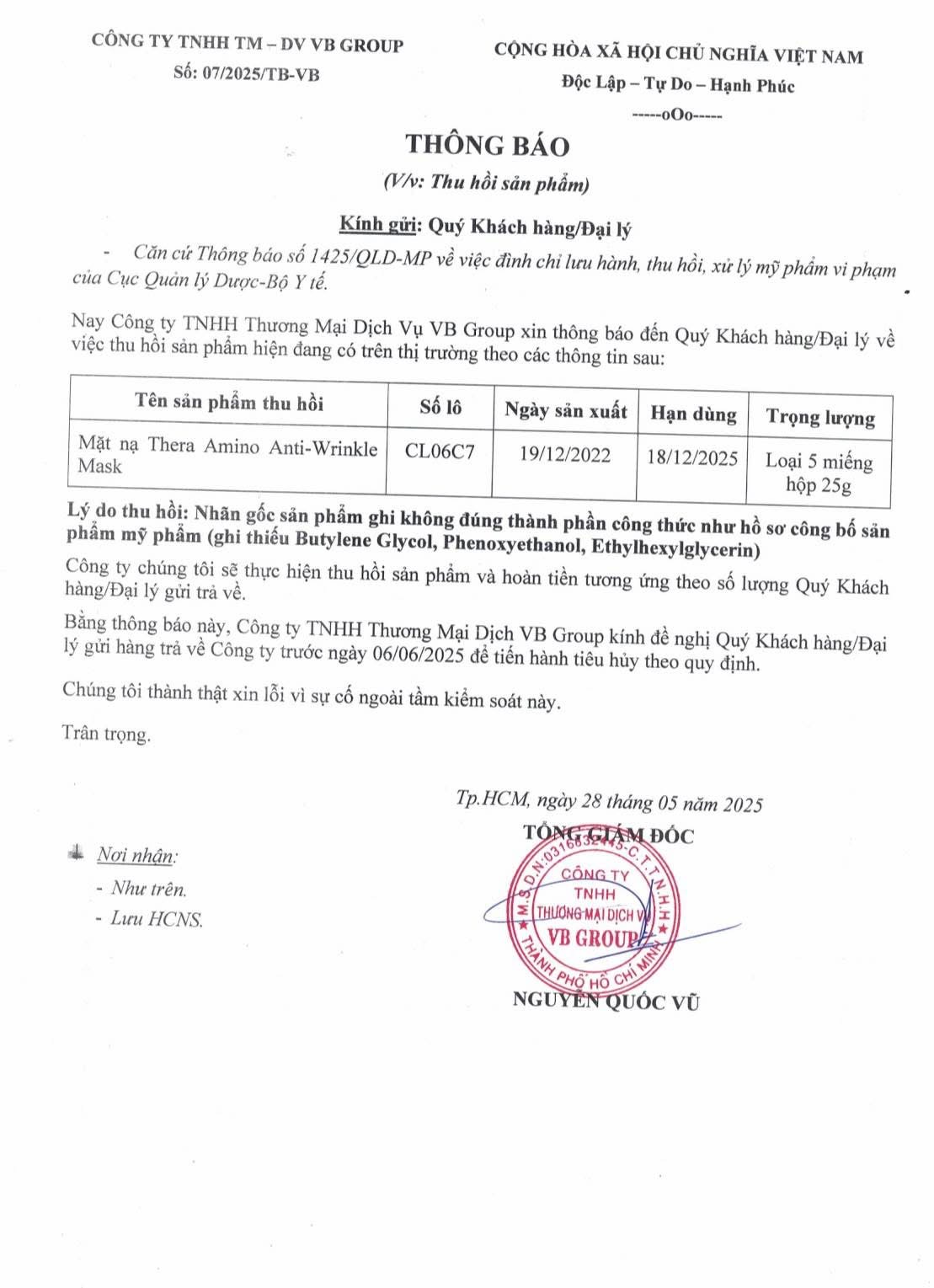 Đoàn Di Băng thông báo thu hồi và hoàn tiền cho một sản phẩm vì không đúng thành phần công thức như hồ sơ công bố- Ảnh 2.