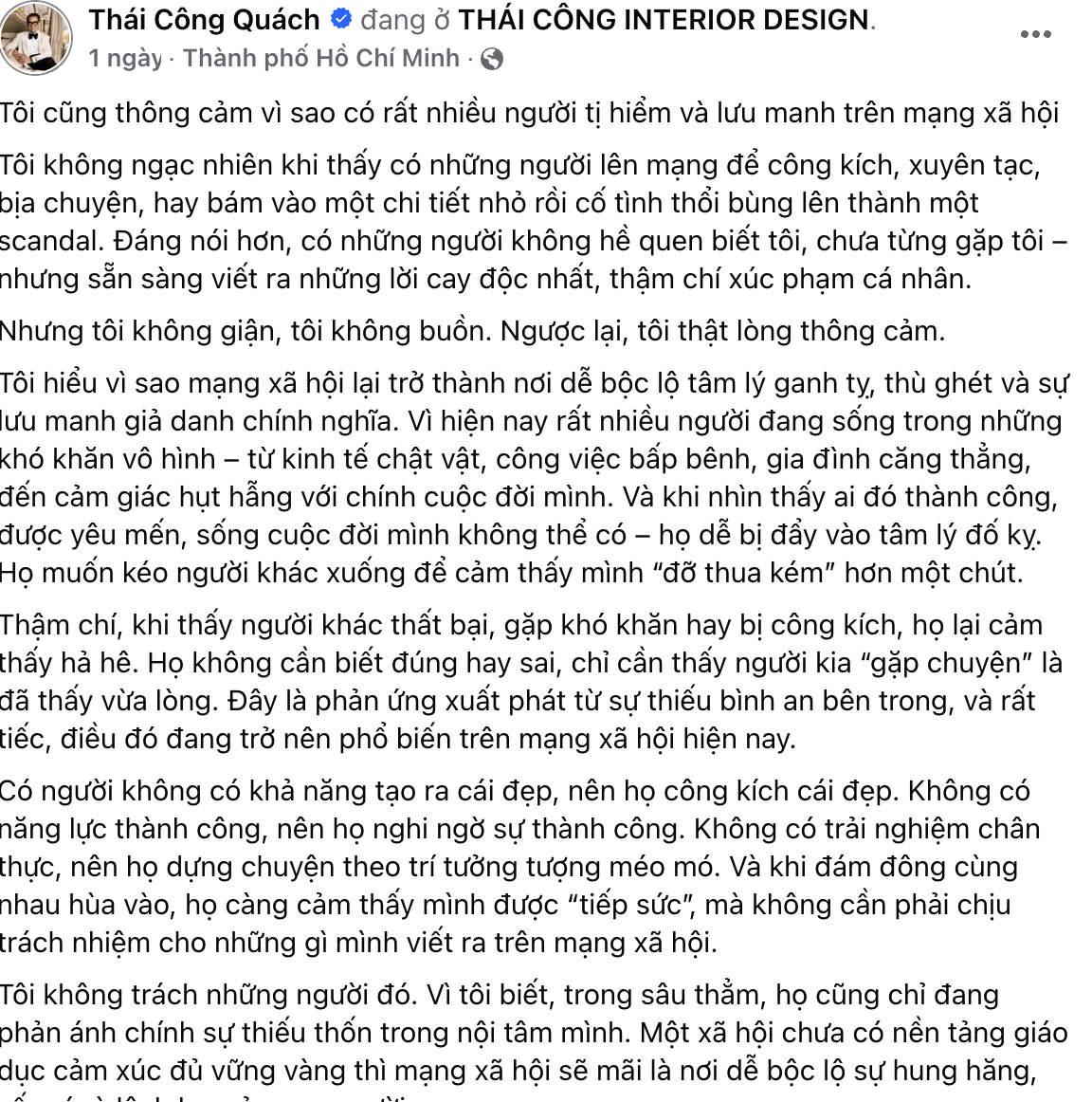 Trước những lùm xùm, NTK Thái Công thẳng thắn: Tôi thông cảm vì sao có nhiều người tị hiểm, lưu manh trên MXH!- Ảnh 1.