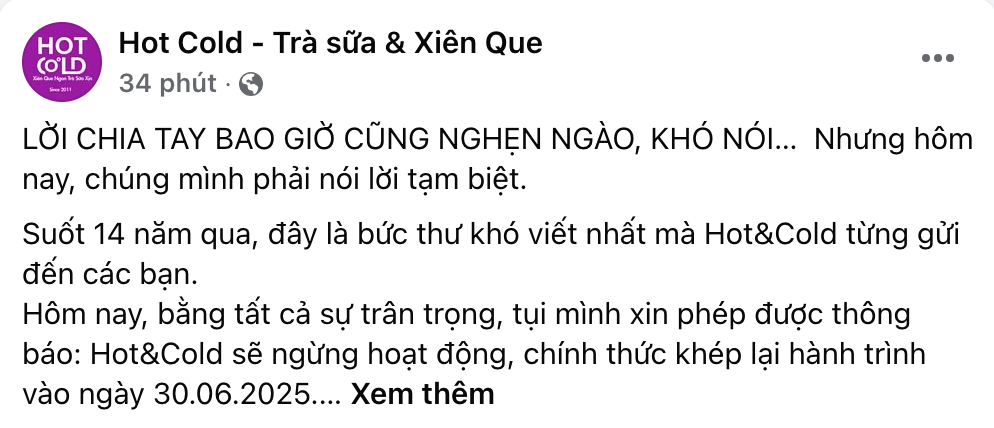 HOT: Trà sữa Hot&Cold "huyền thoại" tại TP.HCM tuyên bố đóng cửa, ngừng hoạt động khiến hội 9x tiếc hùi hụi- Ảnh 2.