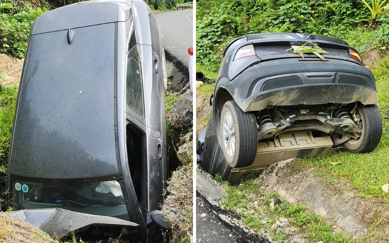 Tránh 2 người 'say rượu', VinFast VF 6 tông gãy cột đường rồi rớt hố: Tình trạng người lái gây bất ngờ- Ảnh 1.