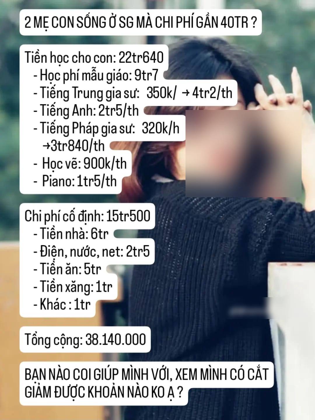 Hai mẹ con ở TP.HCM tiêu 40 triệu/tháng, soi 1 khoản chi, nhiều phụ huynh giật mình: Chị "mua sự yên tâm" bằng tiền à?- Ảnh 1.