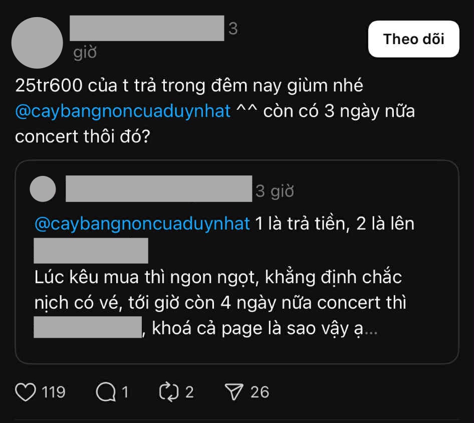 Sốc: Vụ tố "đào lửa" hàng trăm triệu tiền vé ngay trước concert Chông Gai khiến MXH dậy sóng lúc nửa đêm - Ảnh 4. Sốc: Vụ tố "đào lửa" hàng trăm triệu tiền vé ngay trước concert Chông Gai khiến MXH dậy sóng lúc nửa đêm - Ảnh 4.