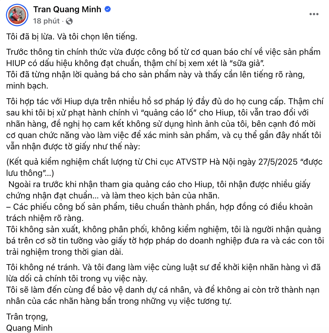Toàn cảnh vụ MC, BTV nổi tiếng quảng cáo sữa giả HIUP: Xin lỗi, chịu phạt, kêu oan... khán giả từ chối tin- Ảnh 4.