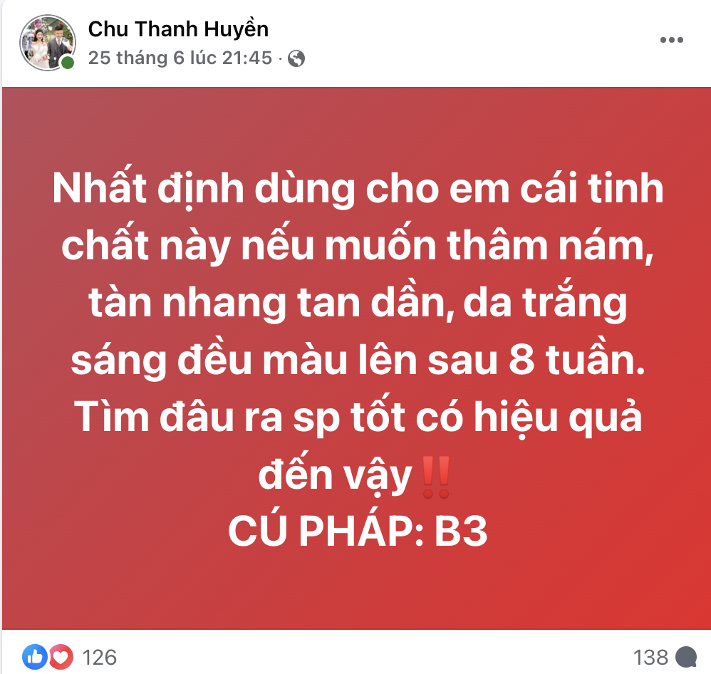 Fanpage Chu Thanh Huyền quảng cáo thổi phồng công dụng: Trẻ ra chục tuổi, chống nắng tế bào gốc?
