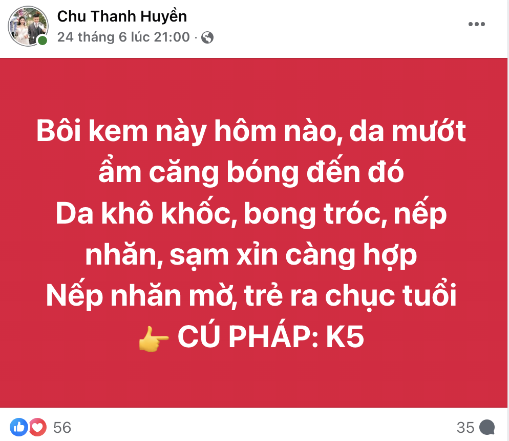 Fanpage Chu Thanh Huyền quảng cáo thổi phồng công dụng: Trẻ ra chục tuổi, chống nắng tế bào gốc?