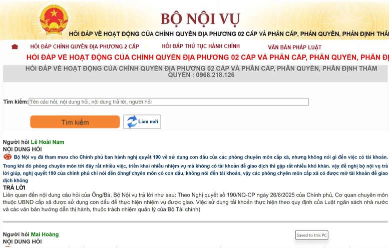 Bộ Nội vụ công bố hotline hỏi đáp về chính quyền địa phương 2 cấp và phân cấp, phân quyền - Ảnh 1.
