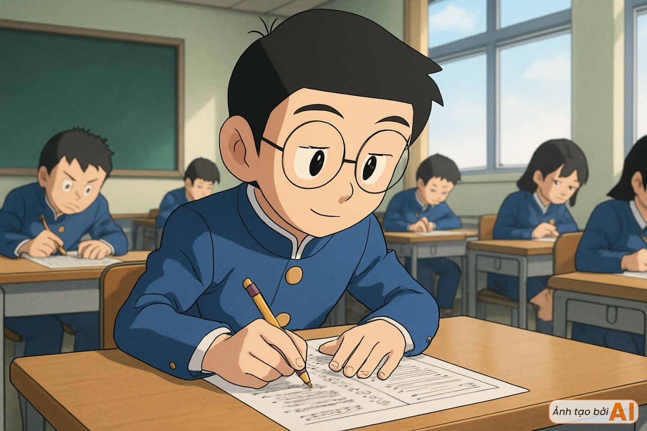 Nếu nhóm bạn Doraemon đi thi vào lớp 10: Nobita quên thẻ dự thi, Jaian khoanh bừa và có một người nắm chắc vị trí thủ khoa- Ảnh 10.
