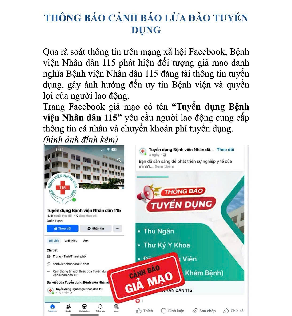 Bệnh viện khốn đốn vì bị mạo danh lừa đảo- Ảnh 1.