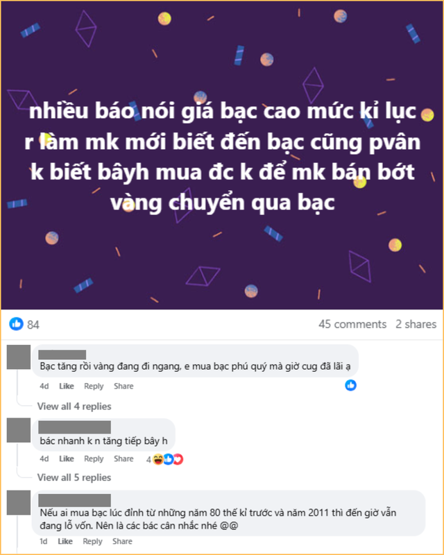 Giá bạc “nóng bỏng tay”, tính bán vàng lấy tiền mua bạc: Dân mạng bất đồng quan điểm!- Ảnh 1. Giá bạc “nóng bỏng tay”, tính bán vàng lấy tiền mua bạc: Dân mạng bất đồng quan điểm!- Ảnh 1.