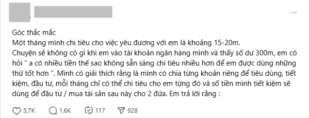 Lệch pha tài chính khó hạnh phúc: Chi 20 triệu/ tháng vẫn bị chê "keo kiệt" vì có 300 triệu trong tài khoản? - Ảnh 1.