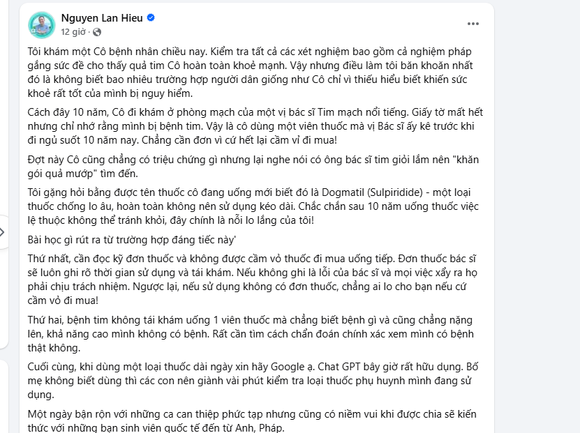 PGS. TS Nguyễn Lân Hiếu cảnh báo: Bệnh nhân tự ý sử dụng thuốc trong suốt 10 năm, uống hết lại cầm vỏ đi ra quầy thuốc để mua… có thể gây hậu quả khôn lường