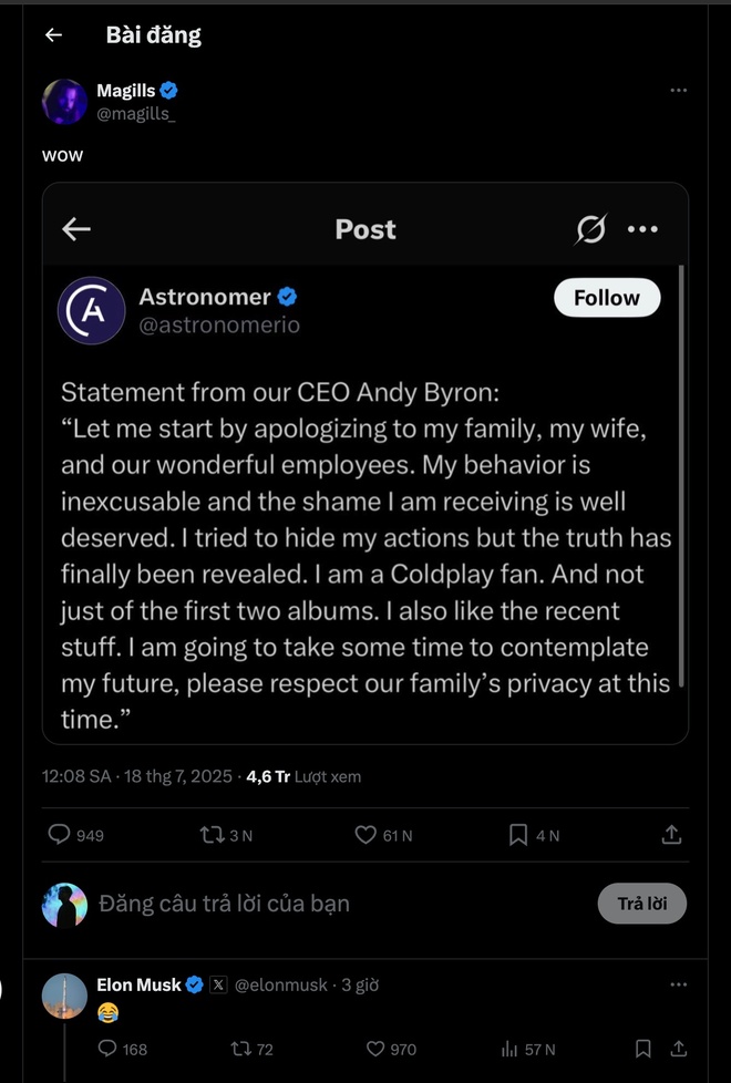 EO ngoại tình trong concert COLDPLAY rúng động toàn cầu: Elon Musk cũng phải lộ diện- Ảnh 6.