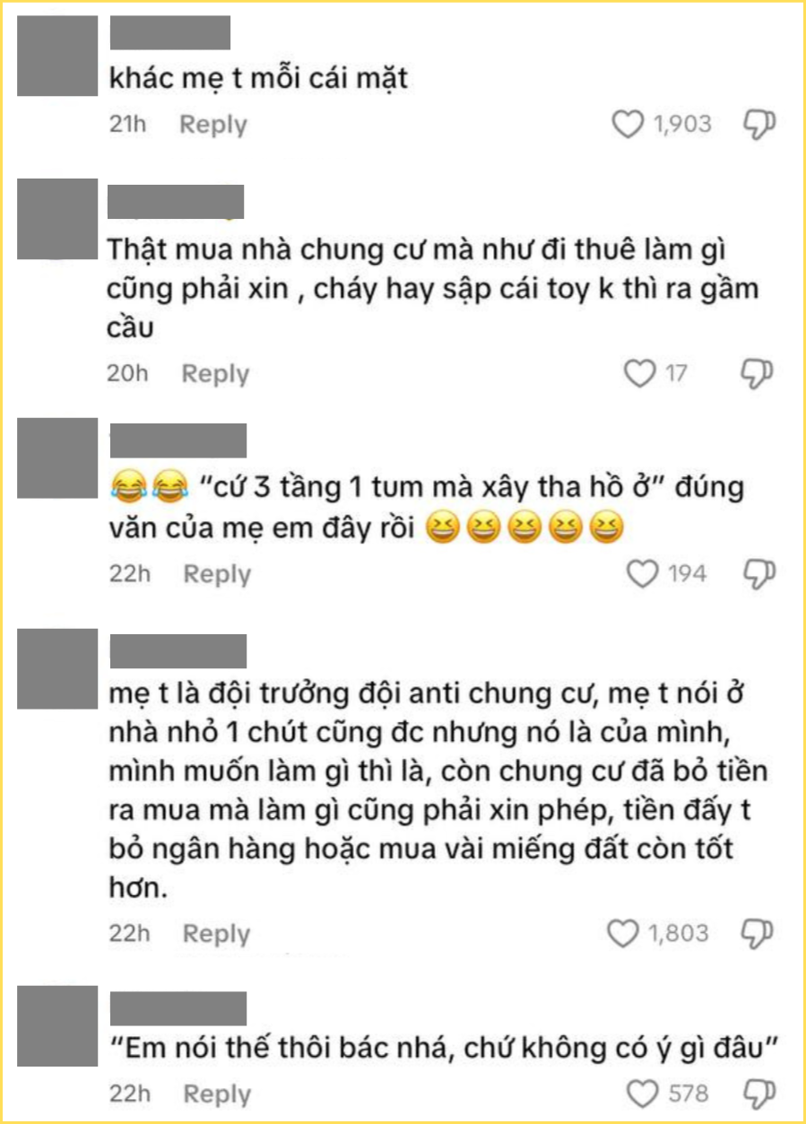 Trung bình các mẹ Việt Nam: “Có 8 tỷ thì về quê mua đất, xây nhà 3 tầng 1 tum tha hồ ở, tội gì chui vào chung cư"- Ảnh 3. Trung bình các mẹ Việt Nam: “Có 8 tỷ thì về quê mua đất, xây nhà 3 tầng 1 tum tha hồ ở, tội gì chui vào chung cư"- Ảnh 3.