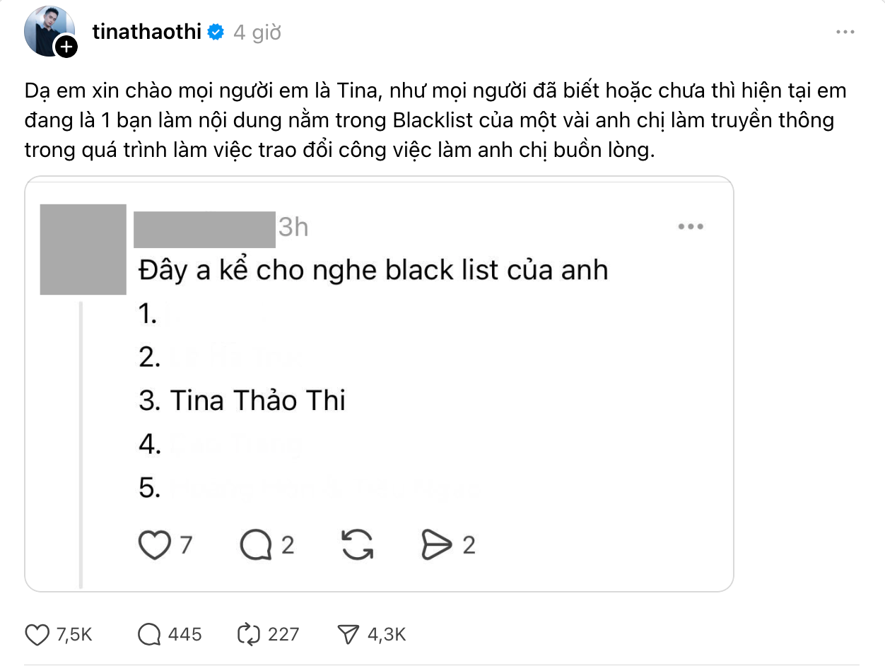 Tina Thảo Thi bị cho vào "blacklist" vì thái độ làm việc, lên tiếng xin lỗi vẫn bị bóc tiếp - Ảnh 1.