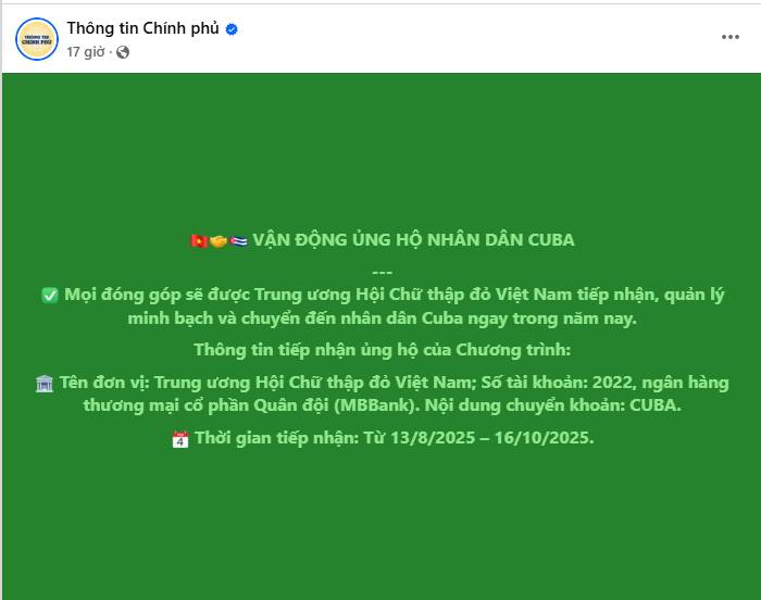 Lời kêu gọi ủng hộ nhân dân Cuba lay động triệu trái tim người Việt: "Sẵn sàng để nghĩa tình được đáp đền tiếp nối" - Ảnh 2. Lời kêu gọi ủng hộ nhân dân Cuba lay động triệu trái tim người Việt: "Sẵn sàng để nghĩa tình được đáp đền tiếp nối" - Ảnh 2.