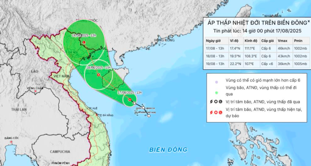 Áp thấp nhiệt đới giật cấp 8, hướng đổ bộ vào đâu ở miền Bắc? - Ảnh 1. Áp thấp nhiệt đới giật cấp 8, hướng đổ bộ vào đâu ở miền Bắc? - Ảnh 1.