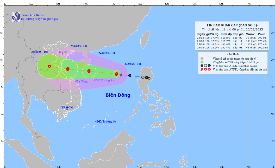 Bão số 5 giật cấp 11, cách đặc khu Hoàng Sa 380 km - Ảnh 1.
