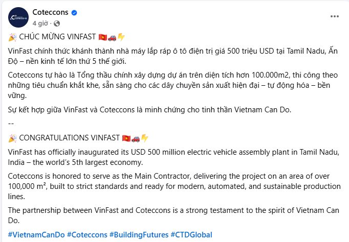 Coteccons thi công “thần tốc” nhà máy VinFast 2 tỷ USD tại Ấn Độ, hoàn thành sau 17 tháng- Ảnh 3.