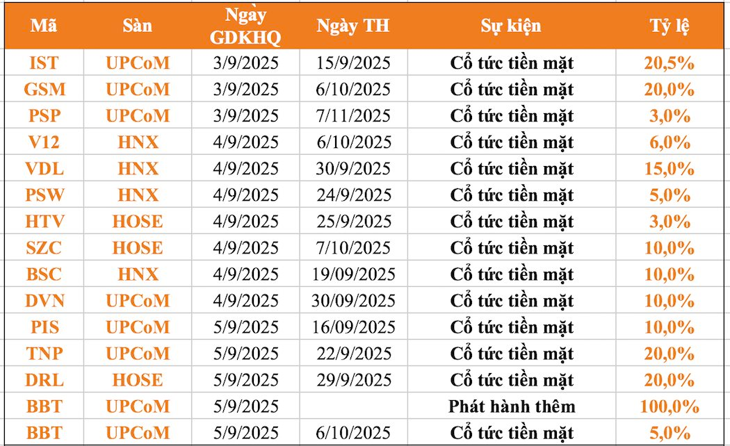 Lịch chốt quyền cổ tức 3/9-5/9: 14 doanh nghiệp ồ ạt "lăn chốt", cổ tức tiền mặt cao nhất hơn 20%- Ảnh 2.