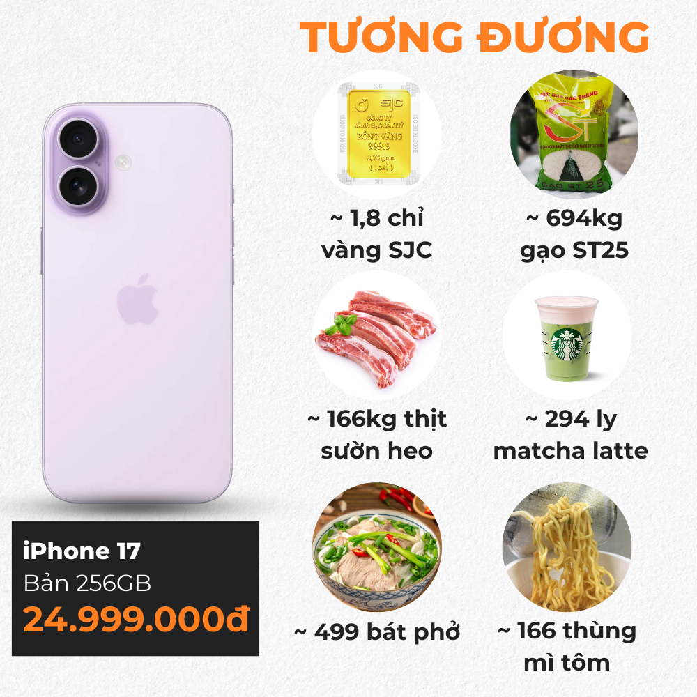 Tính giá iPhone 17 kiểu này mới thấy choáng: Bằng cả tấn gạo ST25, gần 3 chỉ vàng và hơn 2 năm “làm bát phở” buổi sáng!- Ảnh 2.