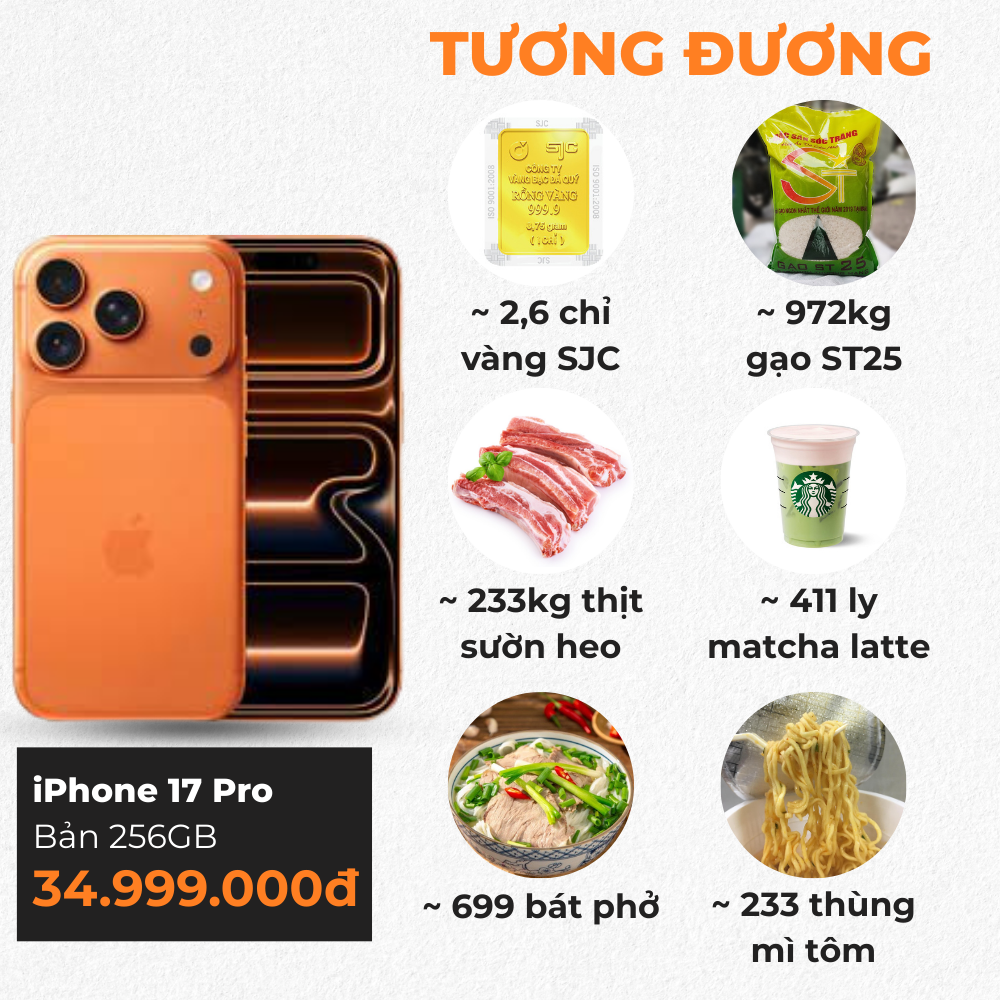 Tính giá iPhone 17 kiểu này mới thấy choáng: Bằng cả tấn gạo ST25, gần 3 chỉ vàng và hơn 2 năm “làm bát phở” buổi sáng!- Ảnh 4.