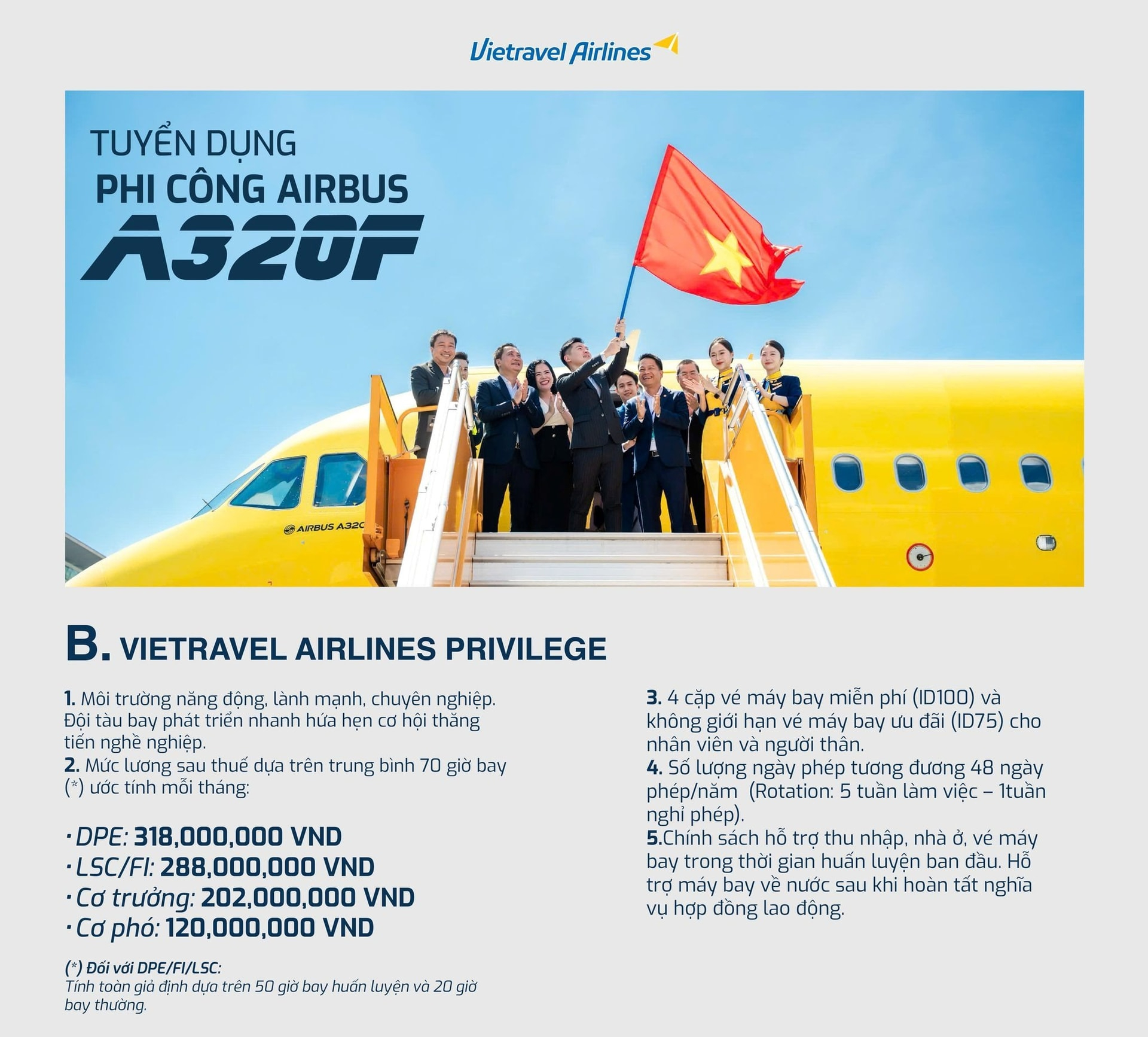 Một hãng bay Việt tuyển dụng phi công với mức lương 300 triệu đồng/tháng - Ảnh 2.