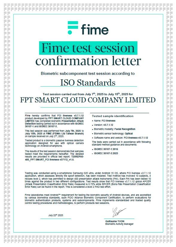 FPT AI eKYC đạt chứng nhận sinh trắc học quốc tế ISO/IEC 30107-3 - Ảnh 1. FPT AI eKYC đạt chứng nhận sinh trắc học quốc tế ISO/IEC 30107-3 - Ảnh 1.