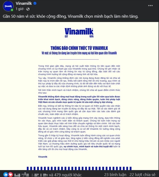 Vinamilk thông báo khẩn đầu năm 2026 về thông tin sai lệch trên mạng xã hội - Ảnh 2. Vinamilk thông báo khẩn đầu năm 2026 về thông tin sai lệch trên mạng xã hội - Ảnh 2.