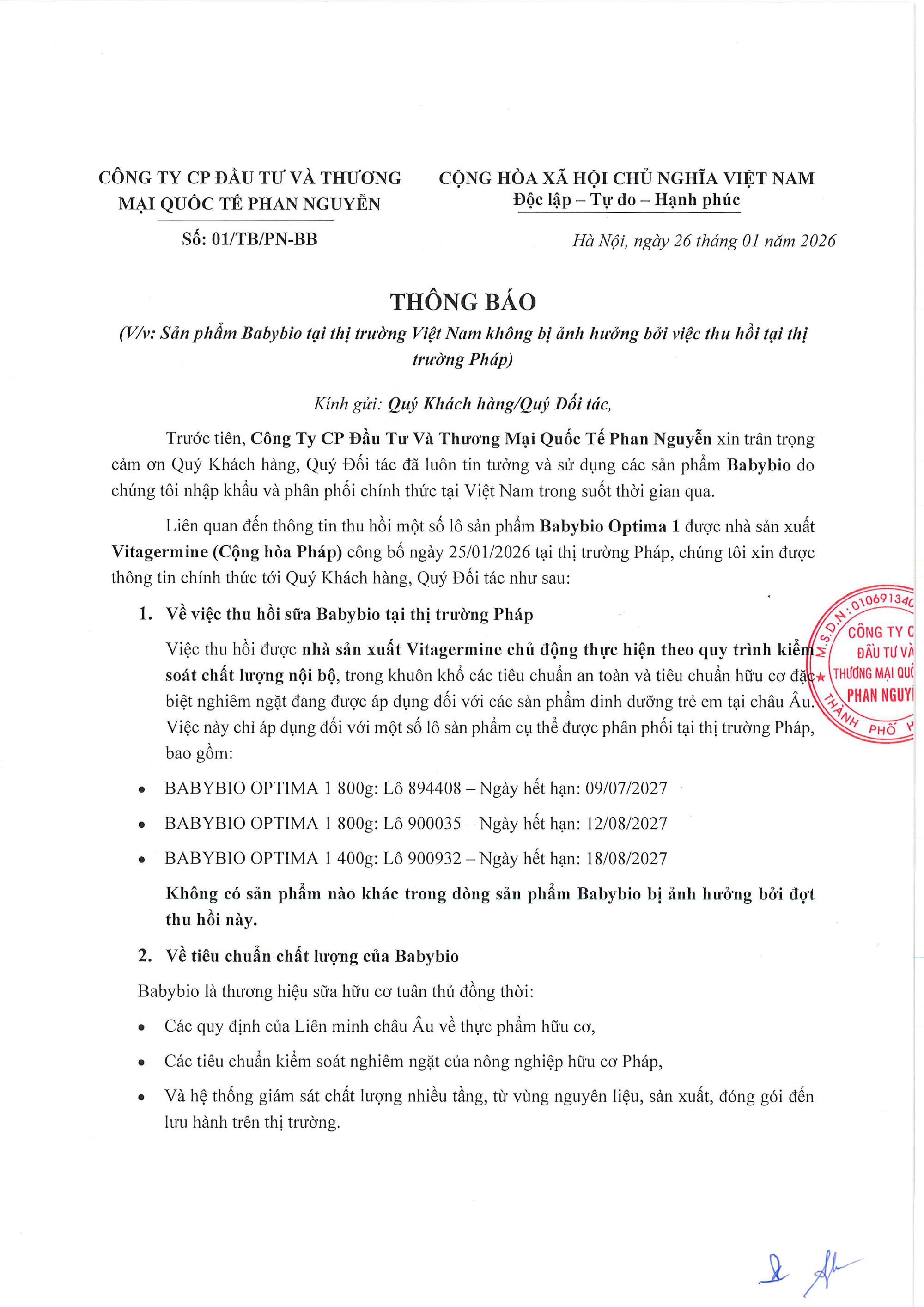 Sữa Babybio bị thu hồi ở Pháp , Phan Nguyễn khẳng định sản phẩm tại Việt Nam an toàn - Ảnh 2.