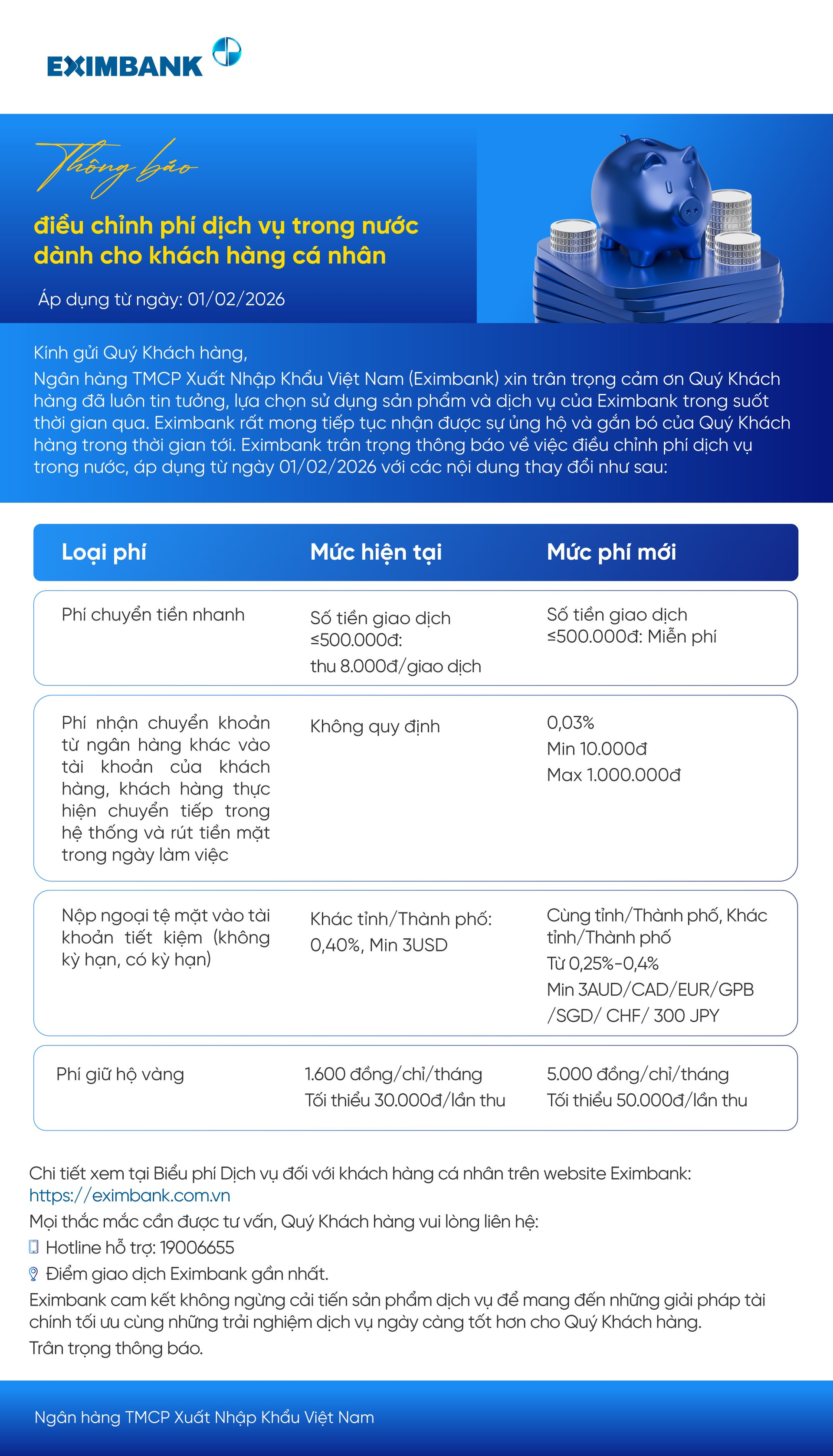 Eximbank bắt đầu thu phí nhận chuyển khoản ngân hàng từ 1 / 2 / 2026 - Ảnh 2. Eximbank bắt đầu thu phí nhận chuyển khoản ngân hàng từ 1 / 2 / 2026 - Ảnh 2.