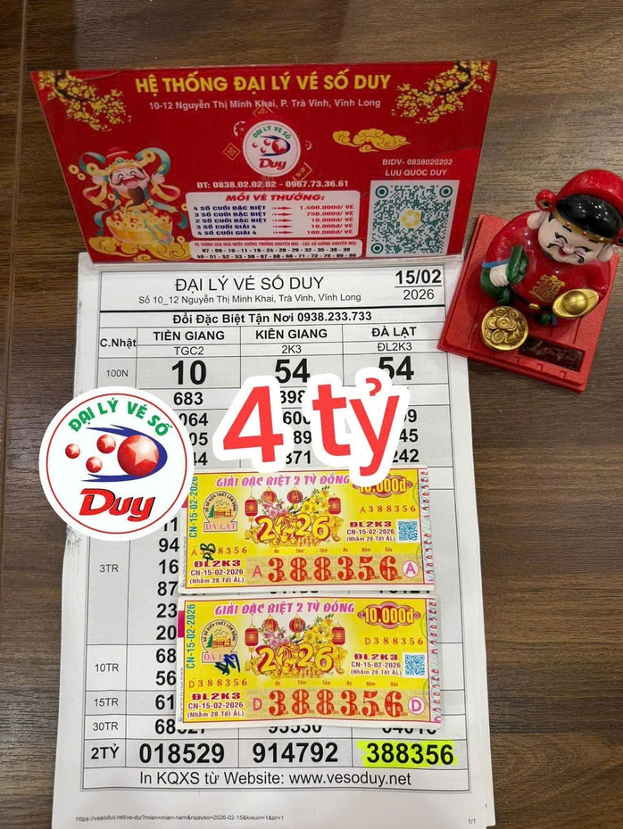 Xổ số miền Nam ngày 16 - 2: Trúng độc đắc 6 tỉ đồng tại đại lý vé số Duy - Ảnh 1.