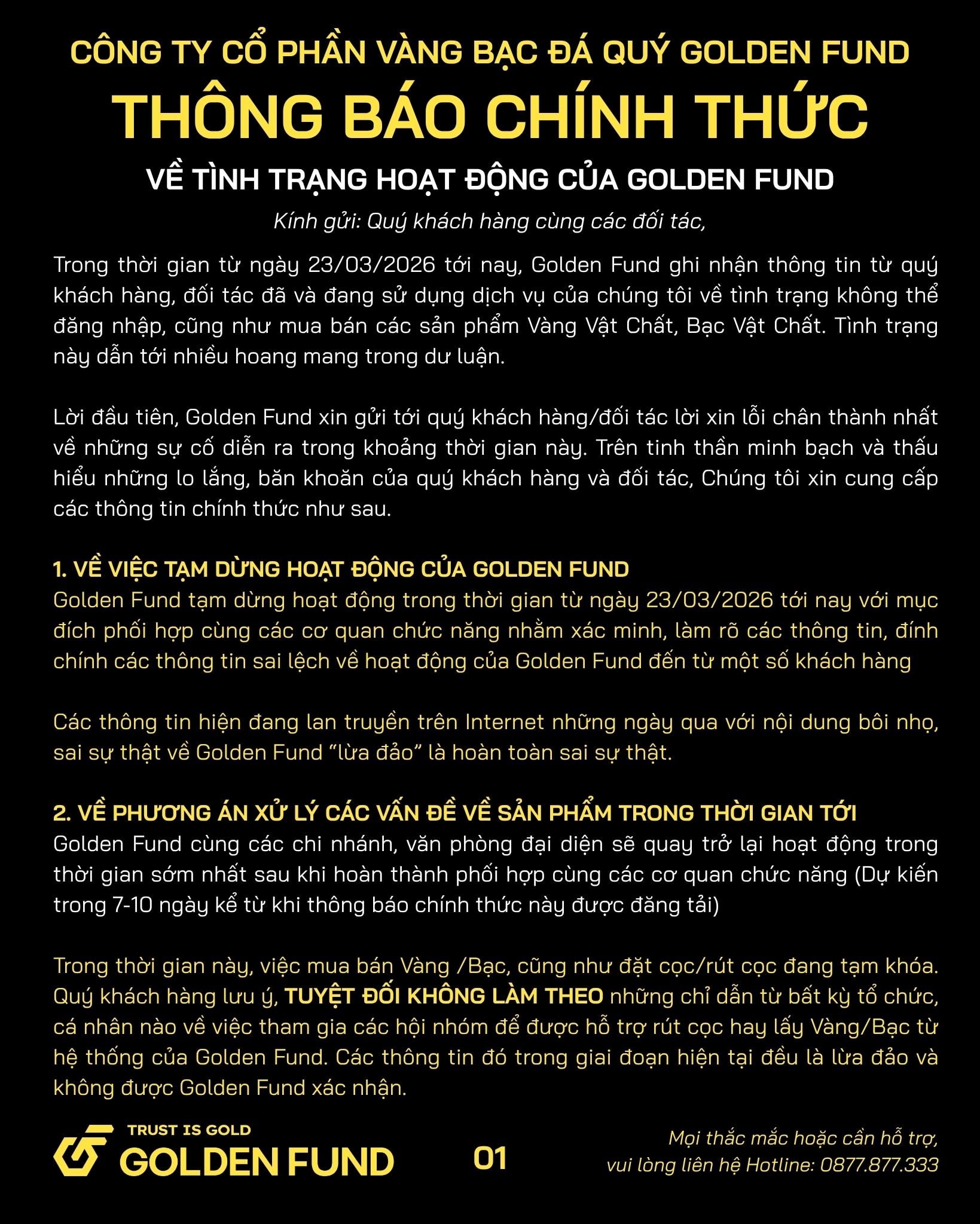 Golden Fund tạm dừng hoạt động: Lời xin lỗi trước tin đồn lừa đảo - Ảnh 3. Golden Fund tạm dừng hoạt động: Lời xin lỗi trước tin đồn lừa đảo - Ảnh 3.