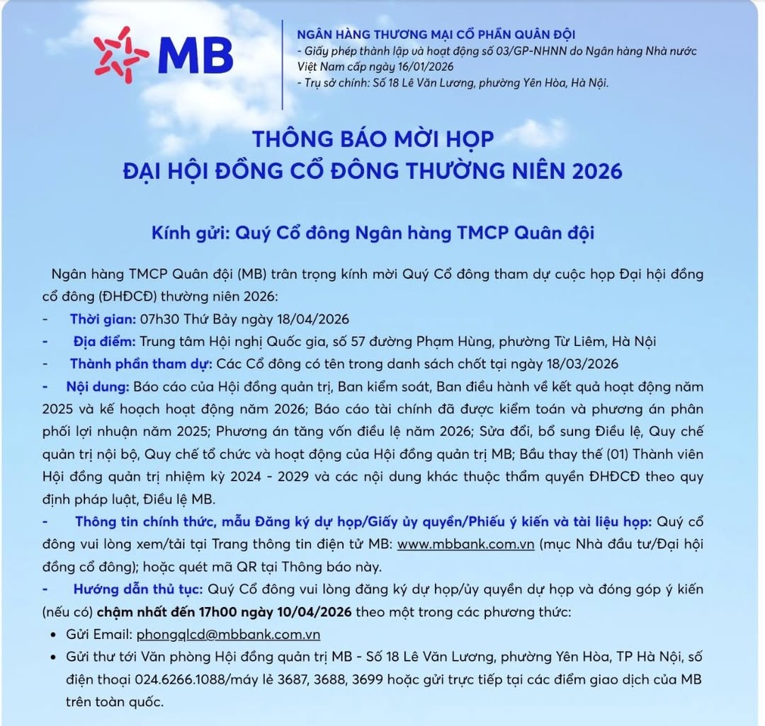 MB thông báo nóng, cổ đông cần làm ngay việc này - Ảnh 1.