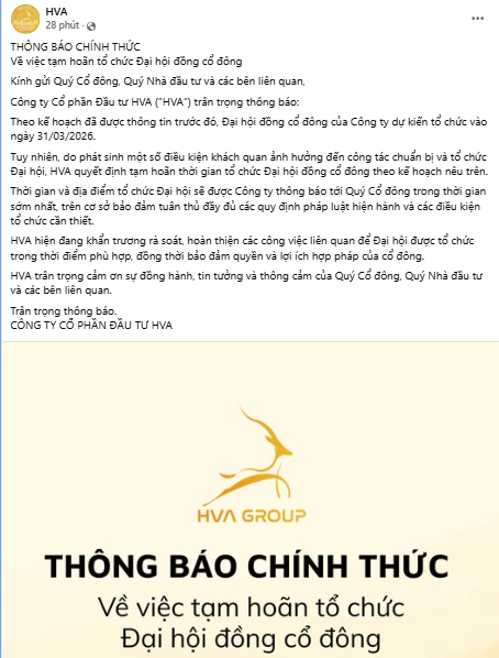 Chủ tịch Eric Vương bị bắt , HVA Group hoãn Đại hội cổ đông năm 2026 - Ảnh 1. Chủ tịch Eric Vương bị bắt , HVA Group hoãn Đại hội cổ đông năm 2026 - Ảnh 1.
