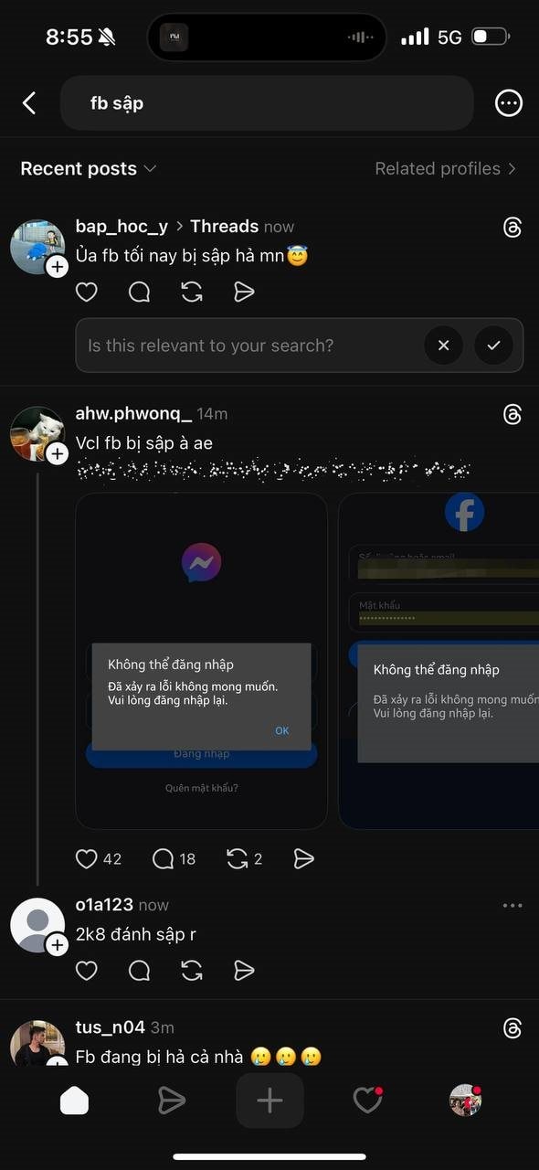 Facebook sập trên diện rộng , người dùng Việt ngơ ngác vì bị văng ứng dụng - Ảnh 4. Facebook sập trên diện rộng , người dùng Việt ngơ ngác vì bị văng ứng dụng - Ảnh 4.