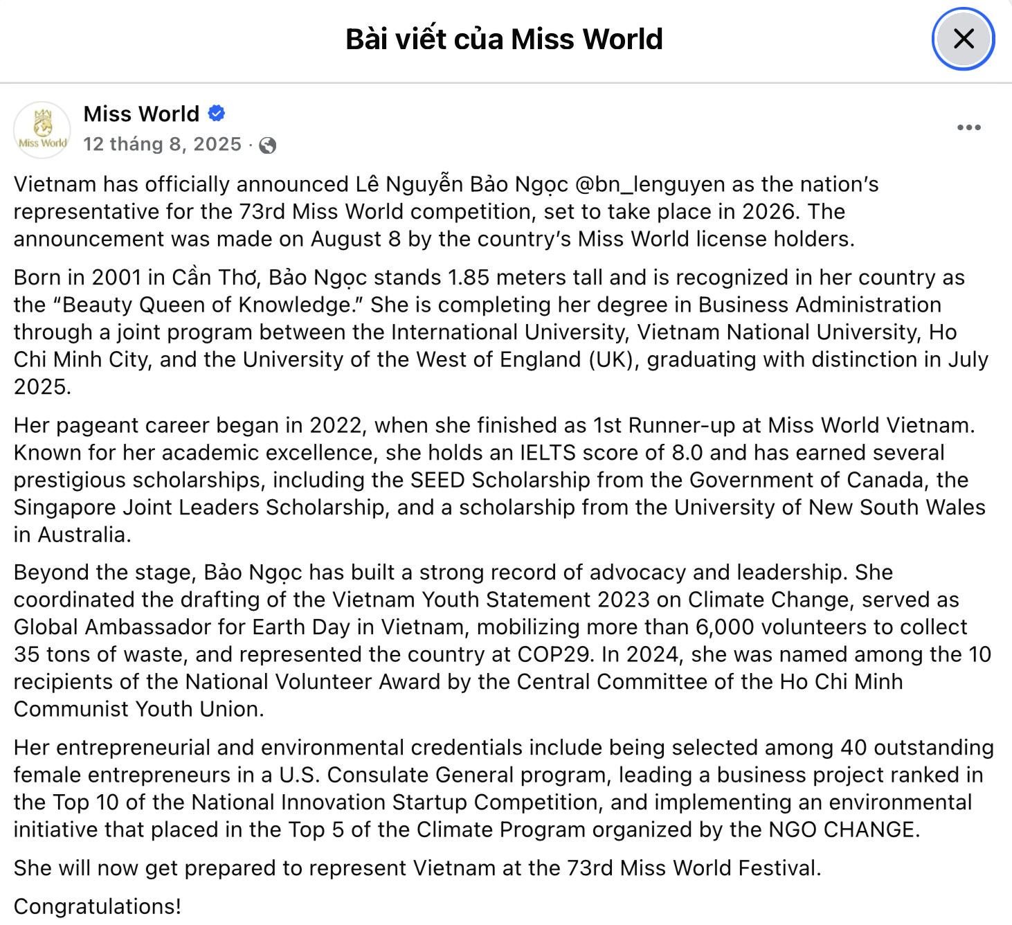 Xôn xao tin đồn về động thái của Miss World giữa ồn ào Bảo Ngọc "phông bạt" - Ảnh 2.