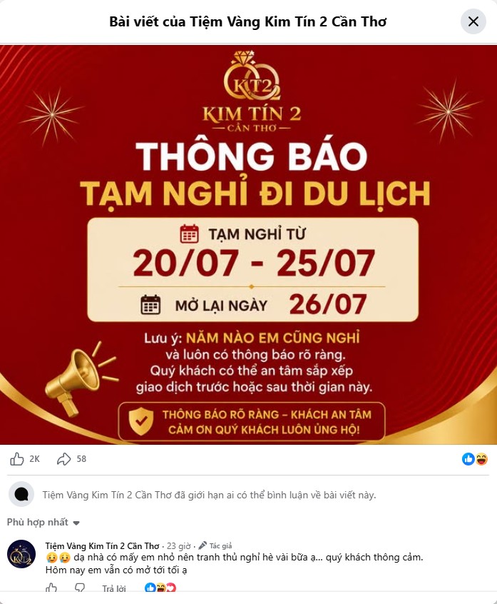 Tiệm vàng có tiếng ở Cần Thơ tạm đóng cửa vì… đi nghỉ hè - Ảnh 1. Tiệm vàng có tiếng ở Cần Thơ tạm đóng cửa vì… đi nghỉ hè - Ảnh 1.