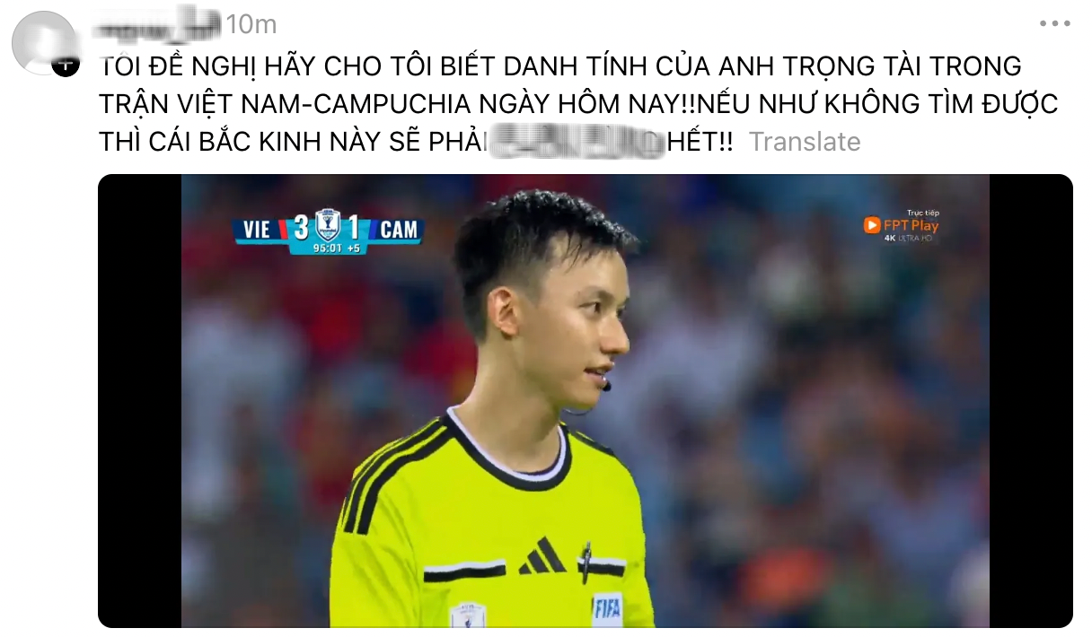 Sốc visual trọng tài trận Việt Nam 3-1 Campuchia: Trẻ như sinh viên, điển trai hút mắt khiến dân mạng thi nhau 