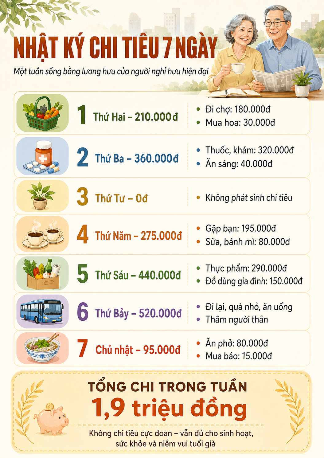 Nhật ký chi tiêu một tuần của người nghỉ hưu: Cách tiêu tiền khác hẳn quan niệm “càng già càng phải tiết kiệm” - Ảnh 3.