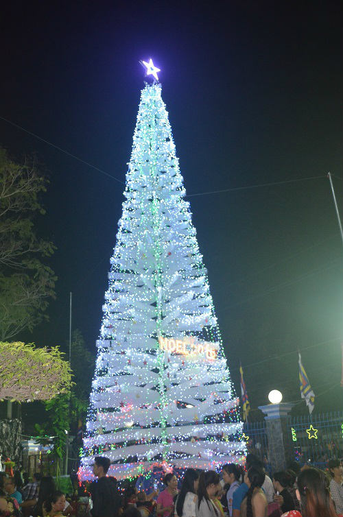 
Một cây thông Noel được trang trí cao khoảng 30 mét tại khuôn viên giáo xứ trên đường Phạm Thế Hiển hút người dân chụp hình
