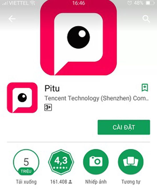 Ứng dụng chỉnh sửa ảnh Pitu trên kho Google Play.
