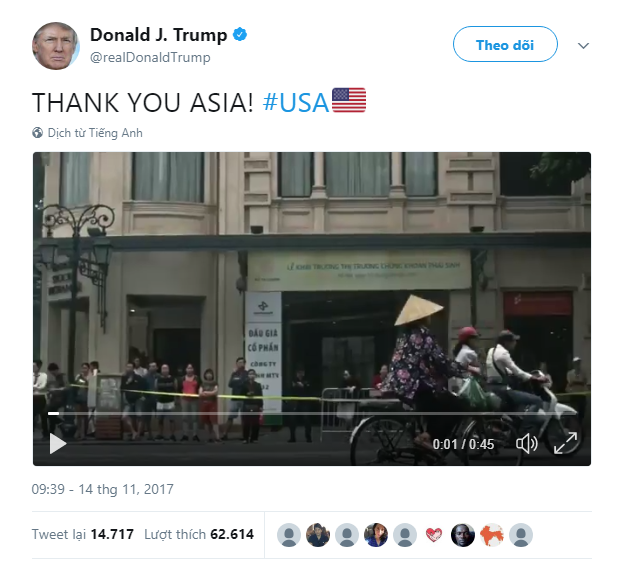 Hình ảnh Việt Nam xuất hiện đầu tiên trong video cảm ơn châu Á của Tổng thống Donald Trump - Ảnh 1.