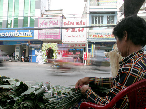 Những người bán lá dong cho biết, lá được lấy ở huyện Hóc Môn đưa lên TP. vào giữa đêm cho kịp bán cả ngày. 